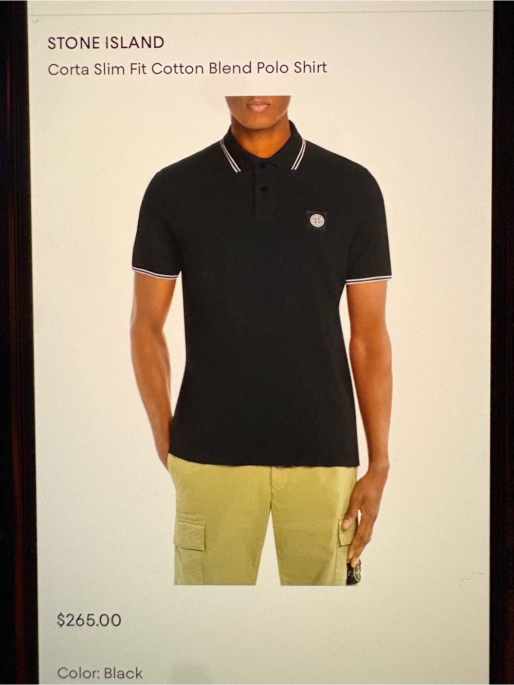 Stone Island Black Polo with Contrast Tipping